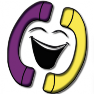 Ein Symbol mit zwei Telefonhörern, die sich gegenüber stehen. Eins ist lila gefärbt, das andere gelb und in der Mitte zwischen den zwei Hörern ein lachender Mund mit zugezwinkerten Augen. Dieses Bild findet man auf der Webseite vom Bundesverband Burnout und Depression.