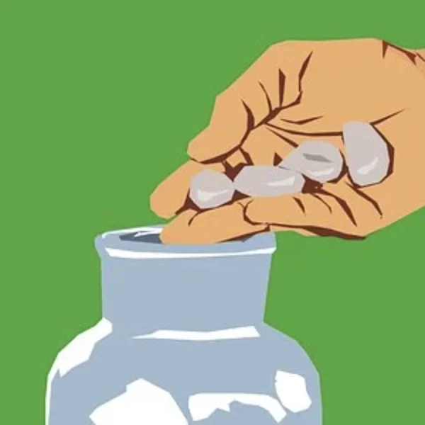 Eine Hand mit runden Münzen ist angewinkelt zu einer runden Öffnung eines Gefäßes, in welche die Münzen reinfallen. Dieses Bild findet man auf der Webseite vom Bundesverband Burnout und Depression.