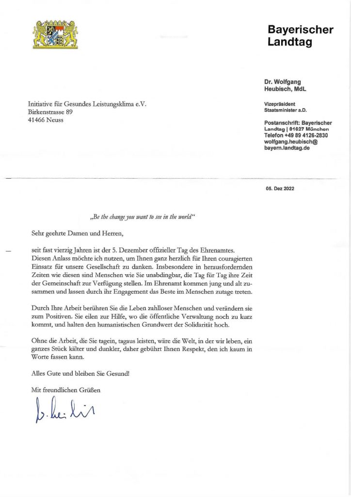 Dankschreiben des Bayerischen Landtages